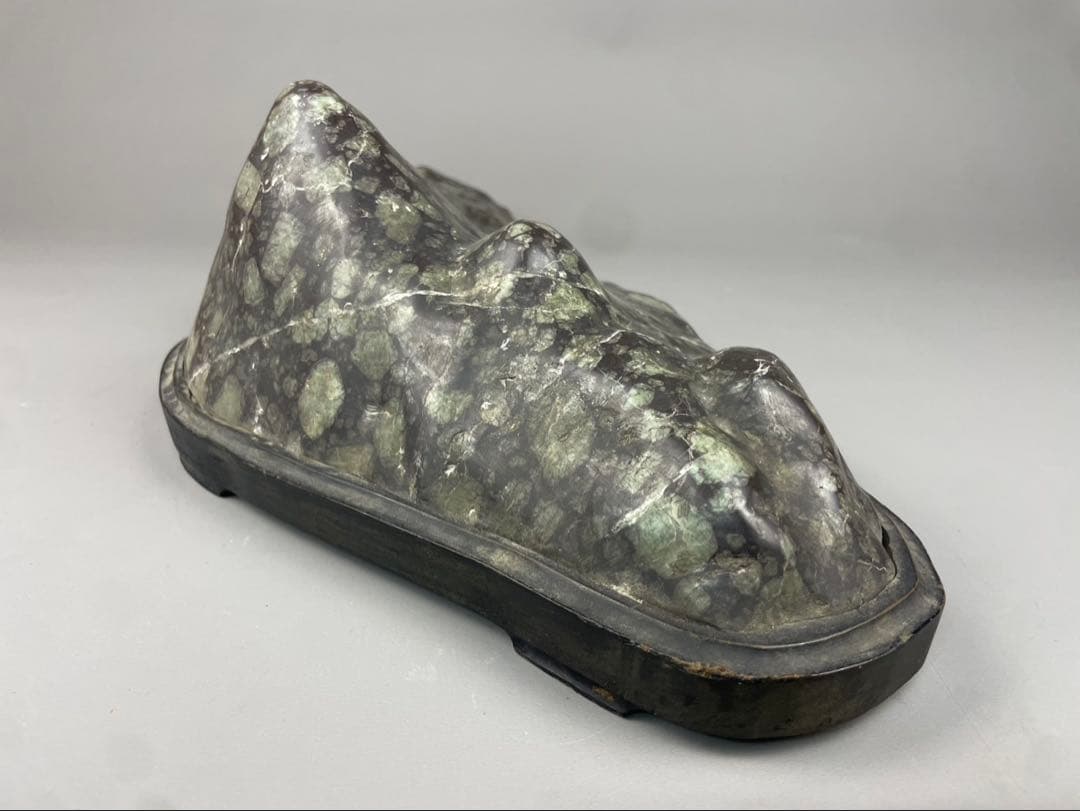 大型 梅花石 鑑賞石 盆石 水石 天然石 ジャスパー 木製台座付 菊花石 鉱石