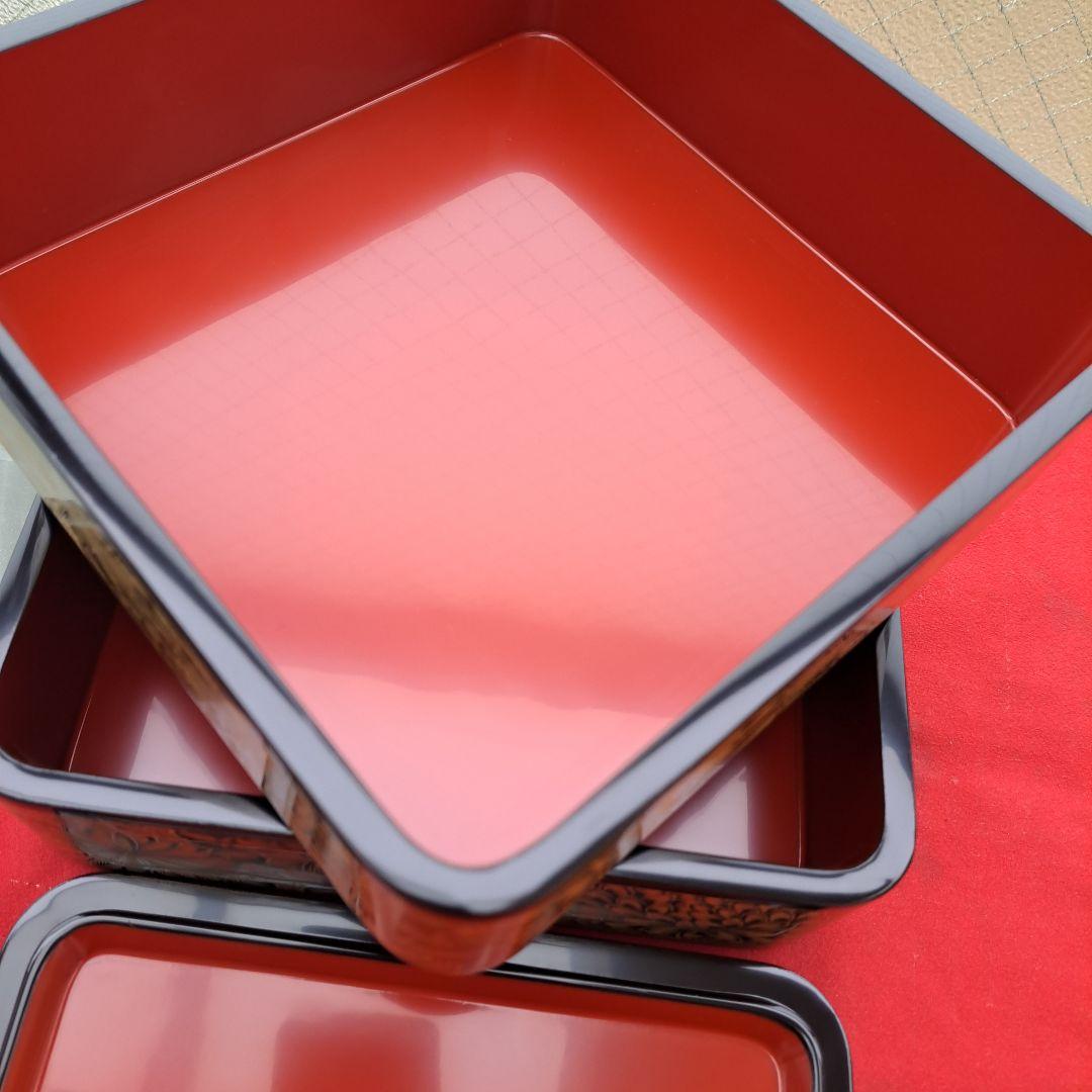 専用まとめ品 【輪島塗　7寸\"2段重箱】布着本堅地　 菊彫り詰め沈金　長期保管品