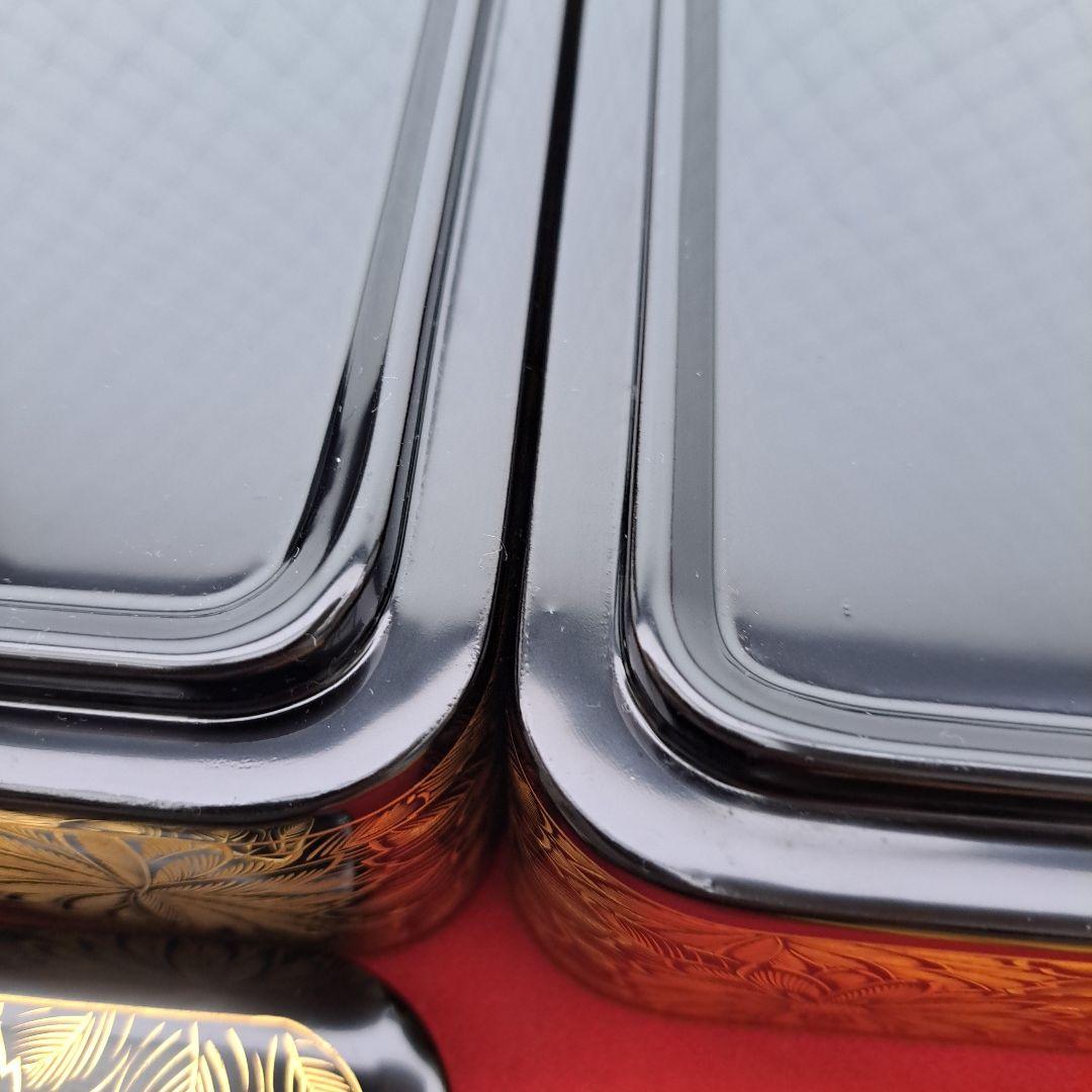 専用まとめ品 【輪島塗　7寸\"2段重箱】布着本堅地　 菊彫り詰め沈金　長期保管品