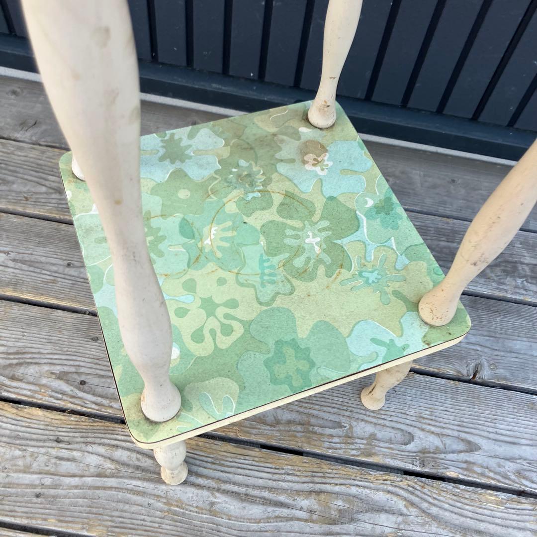 昭和レトロ ミッドセンチュリー 花柄2段木製ラック サイドテーブル 飾り棚 花台