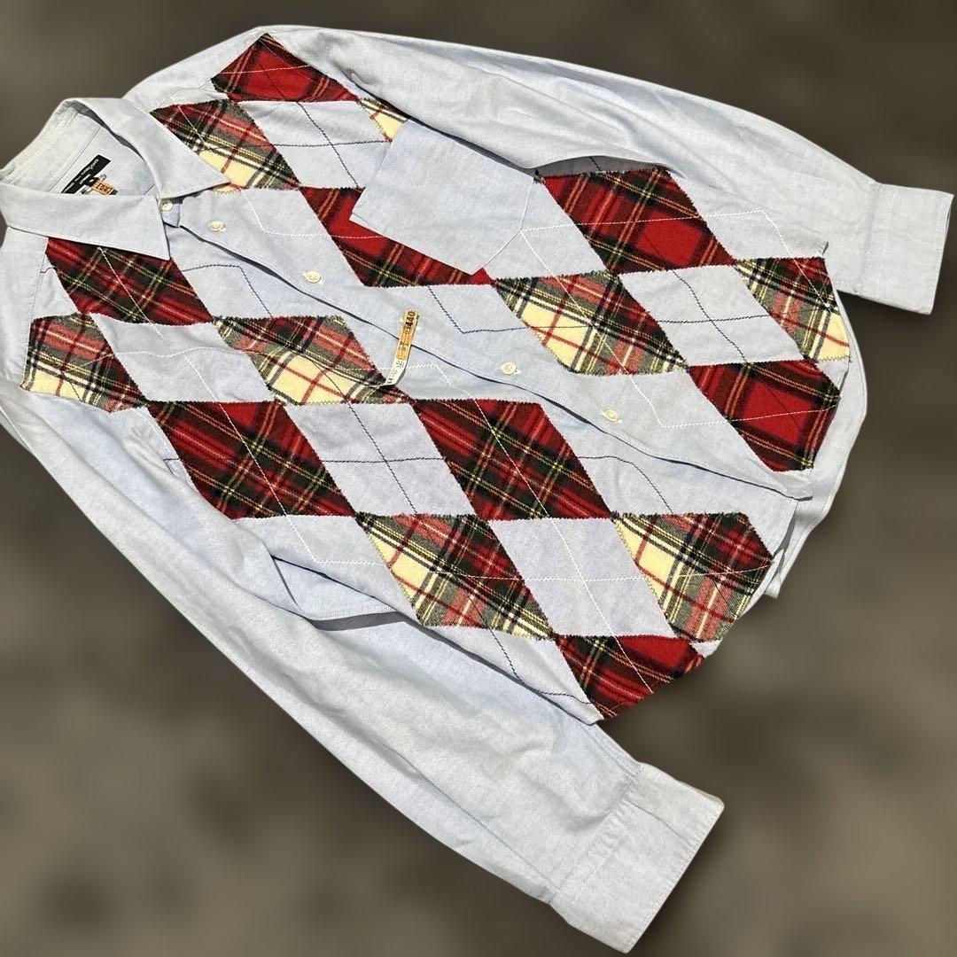 クリーニング済み。コムデギャルソン　アーガイル柄パッチワークシャツ