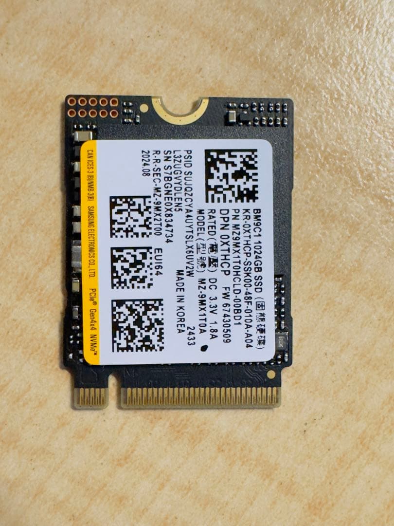 内蔵型SSD SAMSUNG BM9C1 1TB Nvme Gen4x4 M.2 2230
