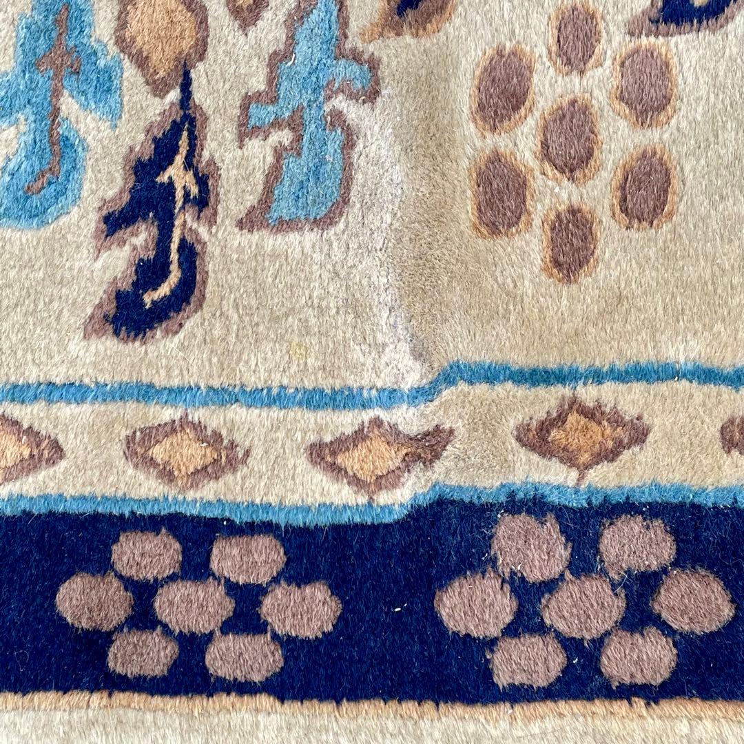 ヴィンテージ 中国段通 ウール ラグ 玄関マット カーペット 花柄