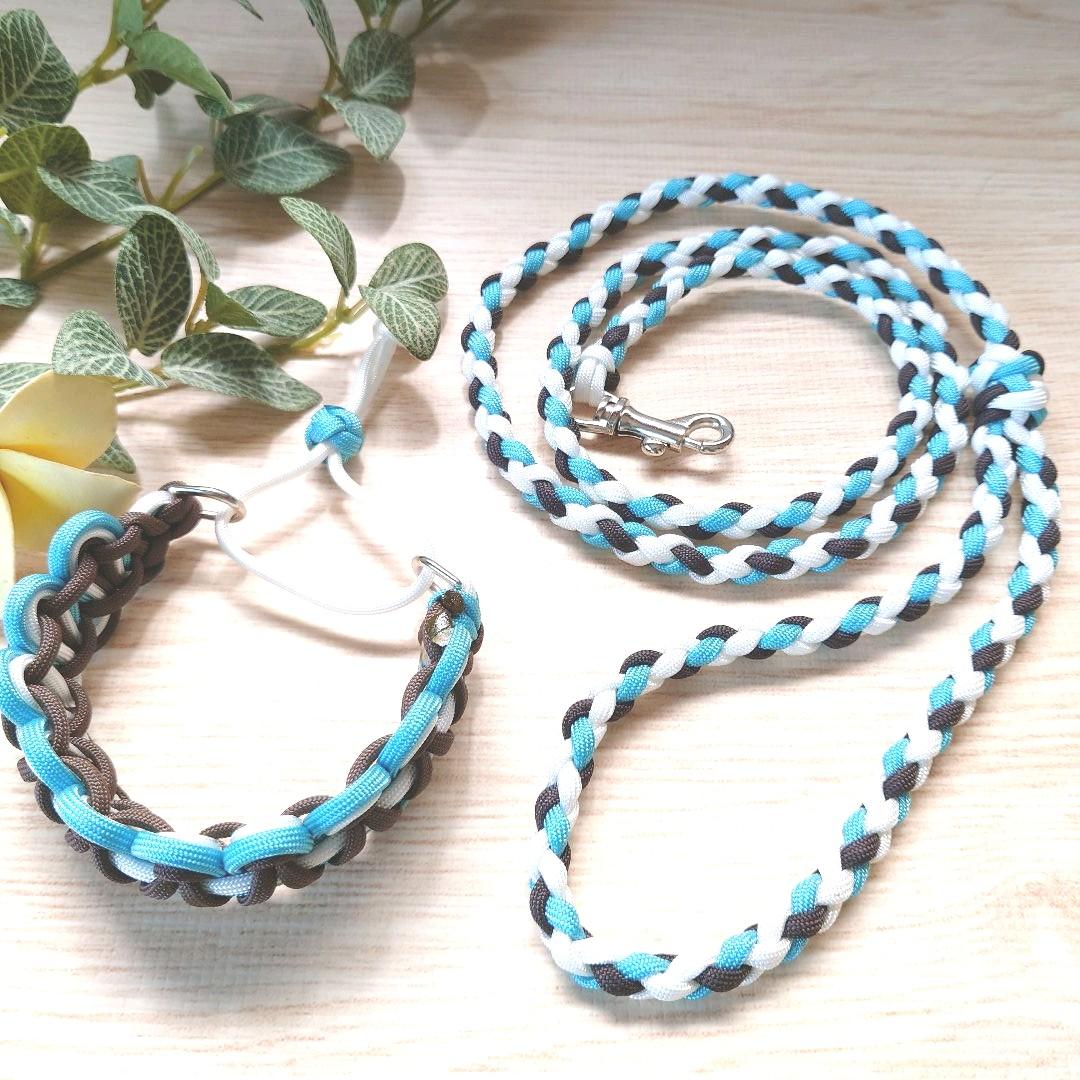 パラコードリード❥　ブラウン×水色×ホワイト　№036