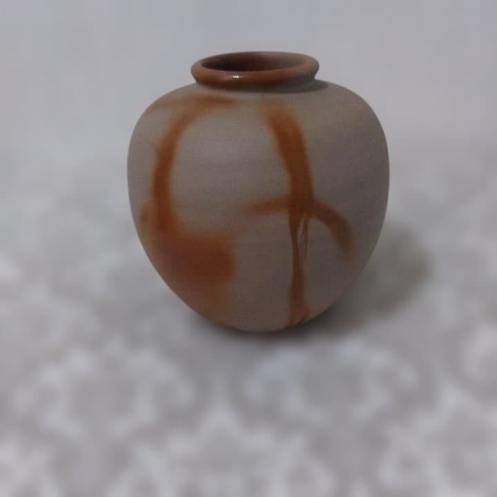 茶道具 備前焼 木村陶峰造 火襷 茶入 共箱・仕覆付　西陣織