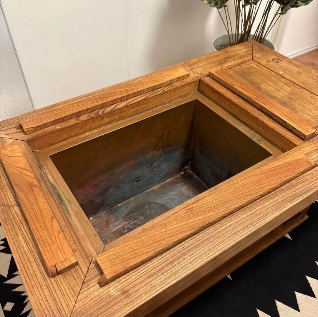 昭和レトロ　関西火鉢　長火鉢 銅製コンロ＆酒燗器　付き 古民家家具 天然木 無垢