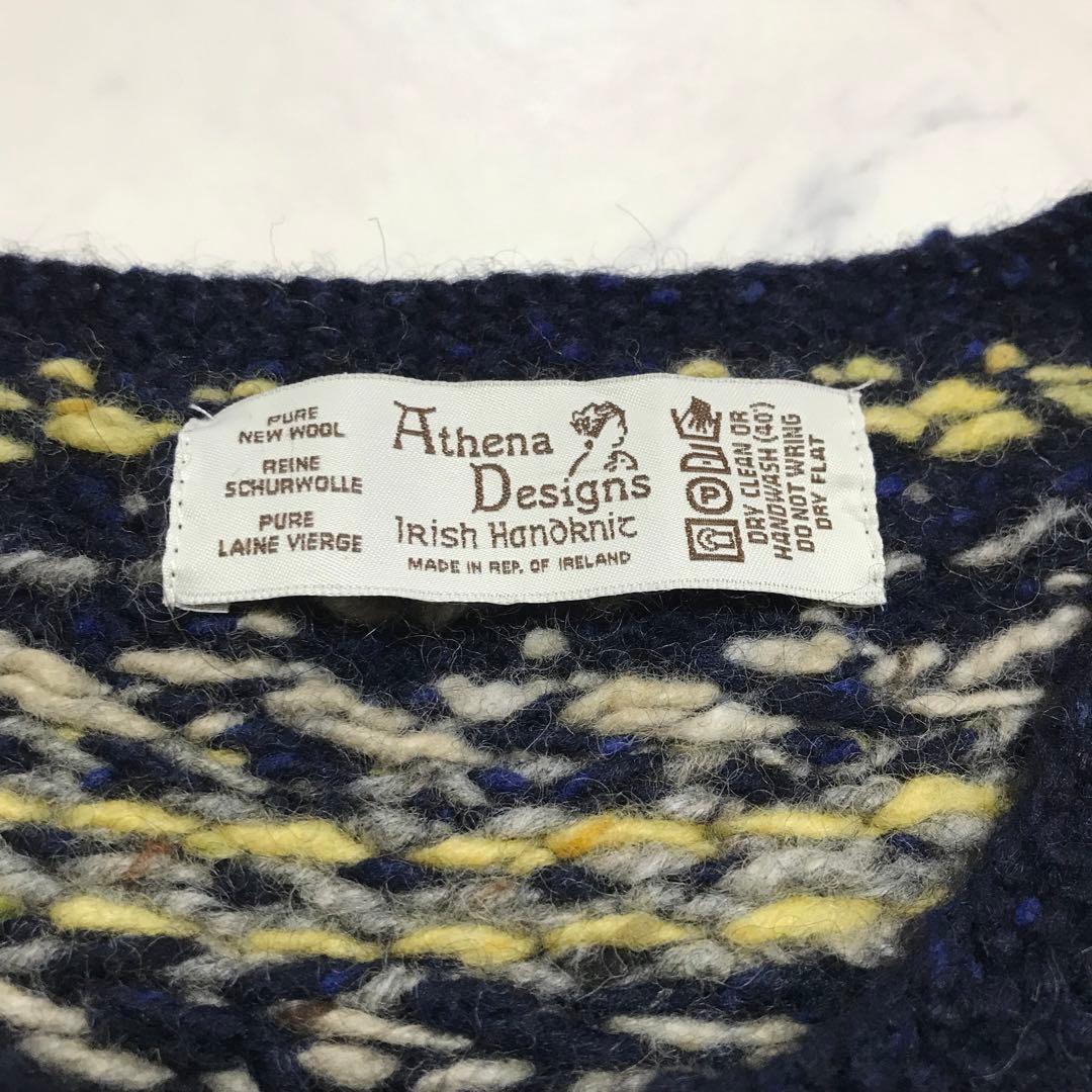 【美品】アテナデザイン フェアアイル柄 ハンドニットベスト アイルランド製