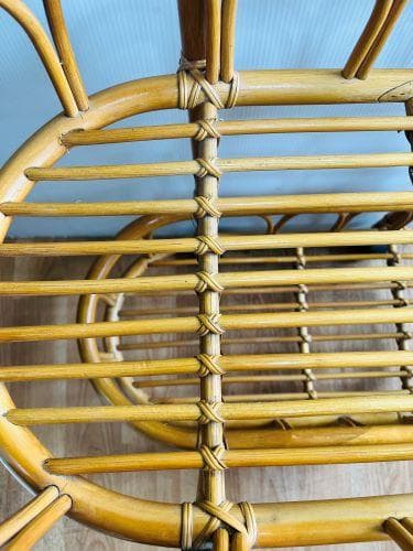 J【中古品】ラタン 籐 キャスター付ラック 2段　移動もラクラクです。