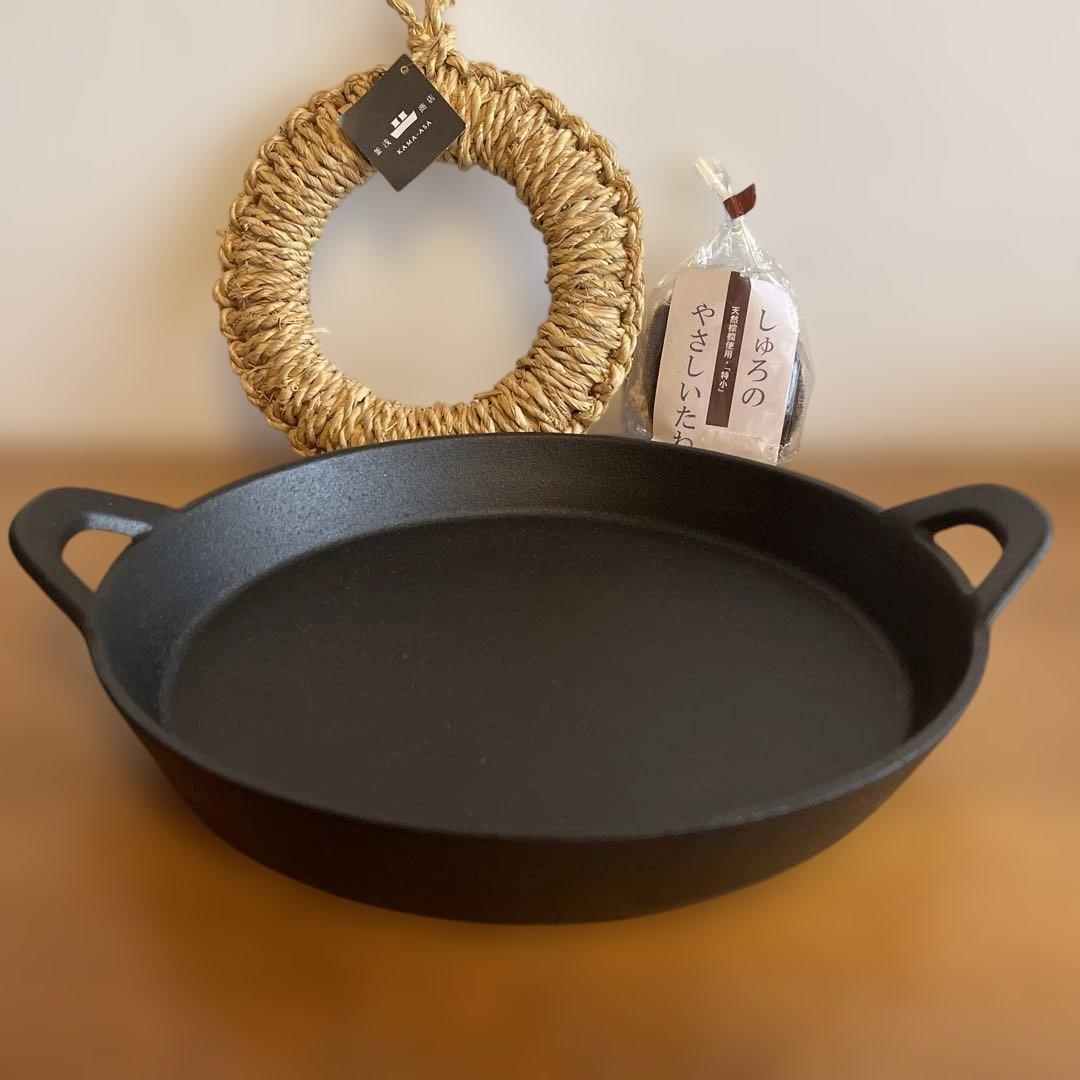 【新品未使用】釜浅商店 南部浅鍋 24cm IH対応 鍋敷・たわし付き3点セット