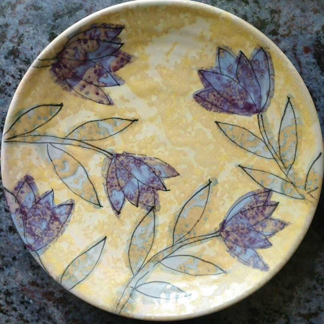 堂前守人　キキョウ文花絵皿　4枚セット