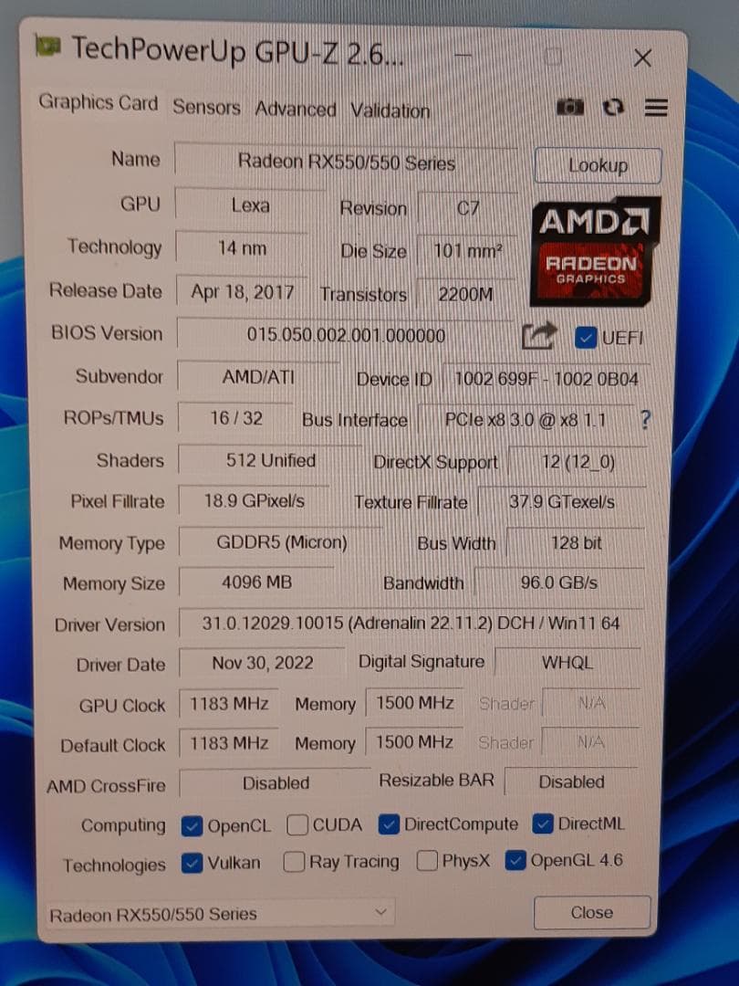 自作PC　RYZEN5 3500・16GB・128GB・RX550・WIN11