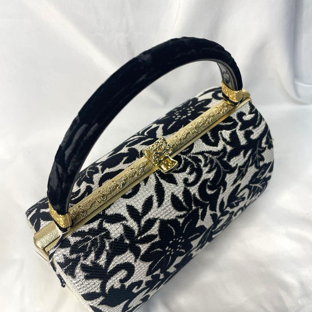 新品　最新作　振袖用　草履　バッグ　セット　黒シルバー　モダン　Lサイズ　正絹