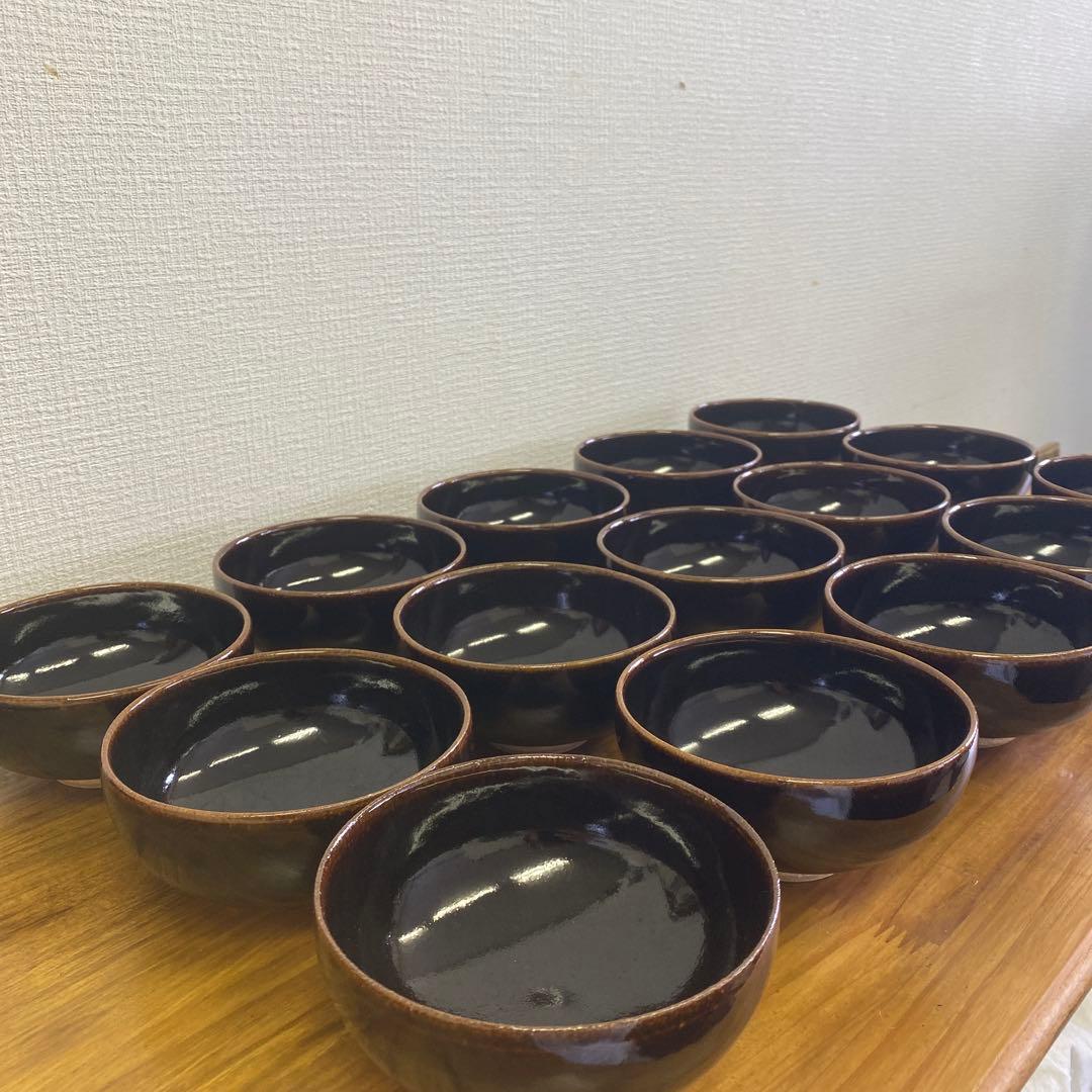 ダエマ　アメ釉碗15個【3個小傷有り】、ちりれんげ12個【1個小傷有り】