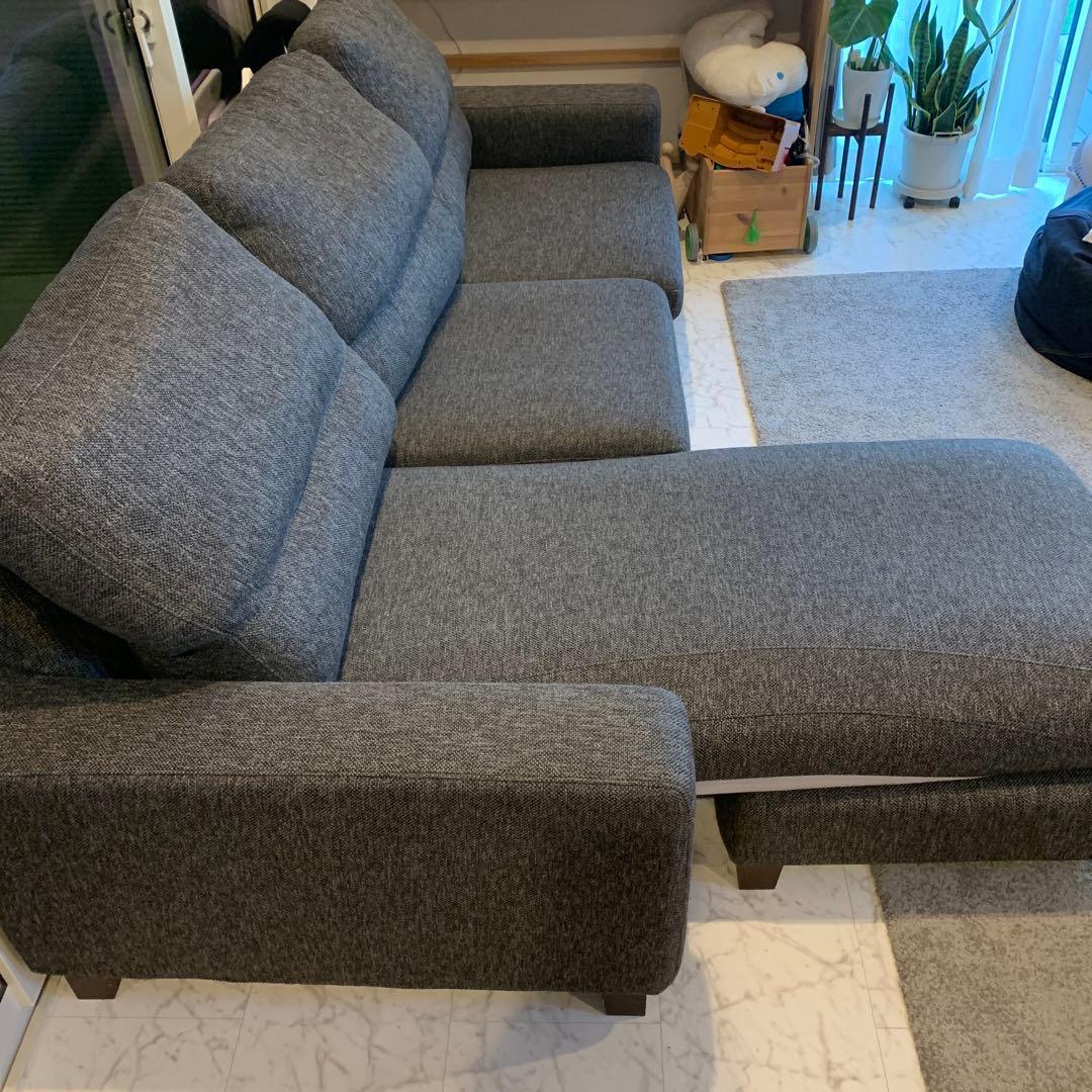 グレー L字型ソファ ファブリック 約230cm x 150cm