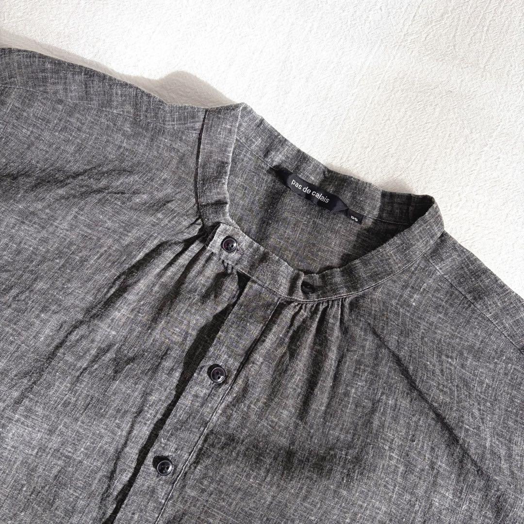 パドカレ pas de calais ▲∵コットンリネン　バンドカラーシャツ
