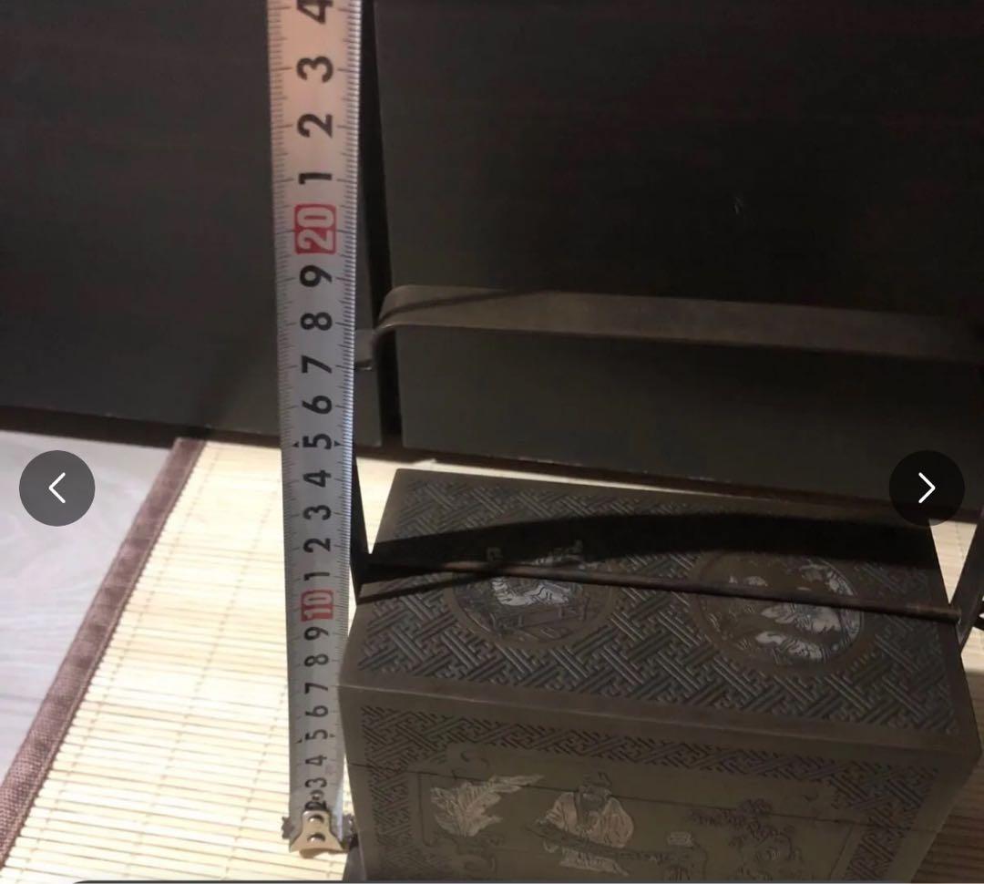 アンティーク調 持ち手付き 小物入れ 幾何学模様 レトロ 銅細工　銅鍛金