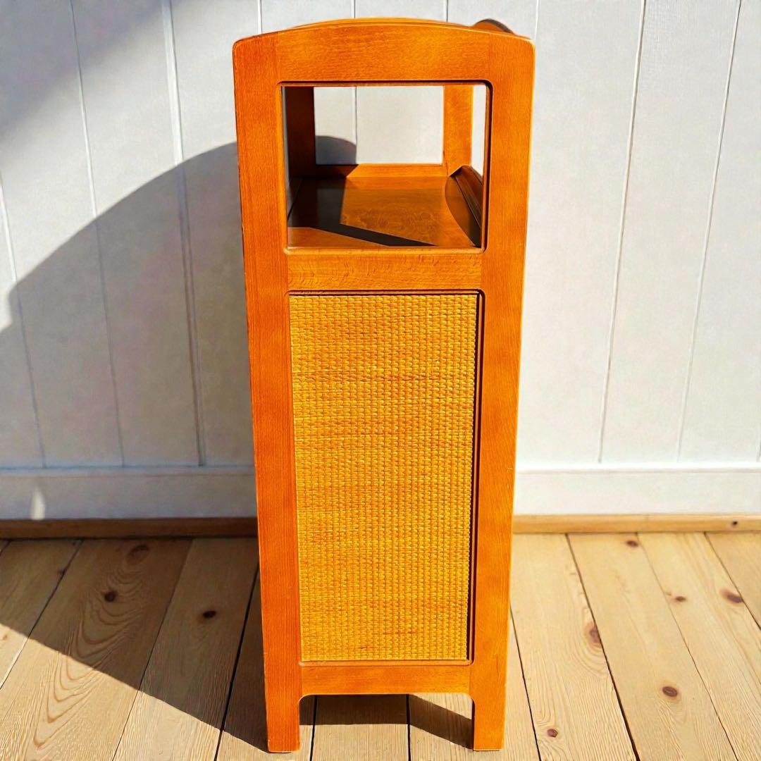 良品✨昭和レトロ✨オールド カリモク ラタン 電話台 FAX台 ヴィンテージ家具