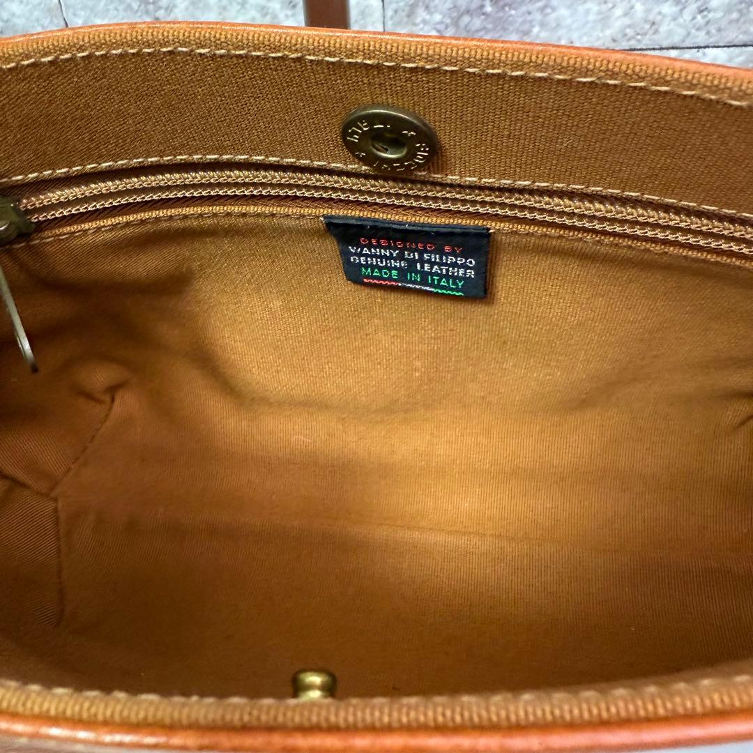 【良品】イルビゾンテ レザー ハンドバッグ ロゴ刻印 キャメル イタリア製