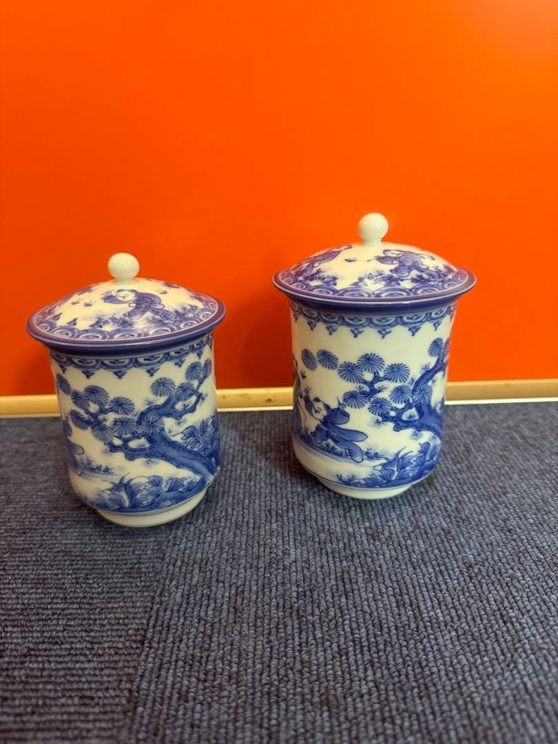 1972 三川内焼　平戸雅松作　献上唐子湯呑　2客　未使用