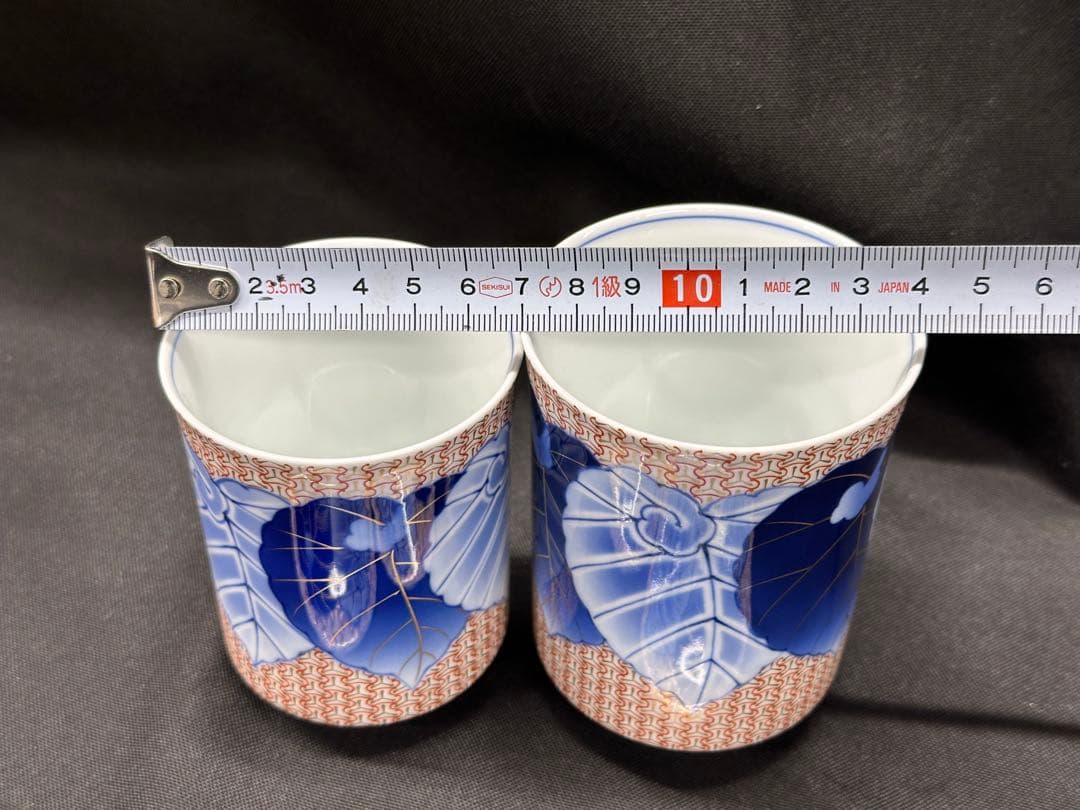 【美品】香蘭社　染錦模様　磁芸工房　睦揃　夫婦　茶碗　湯呑　飯碗