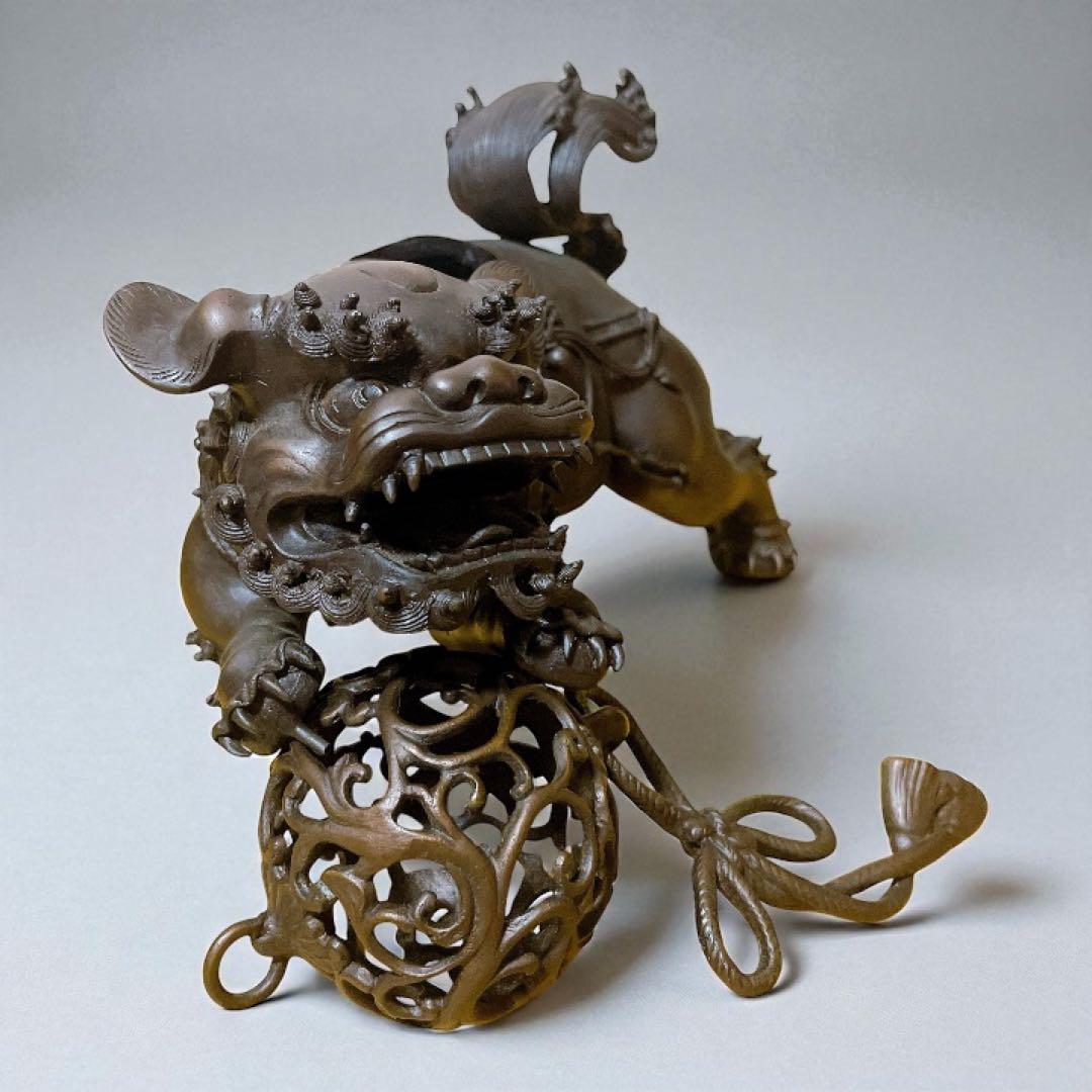 香道具 銅器 玉乗り獅子 香炉 香櫨 透かし火屋 仏具 骨董品 美術品