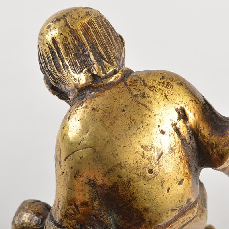 中国　古銅鍍金　人物像　達磨像　紙鎮　置物　M　R7465