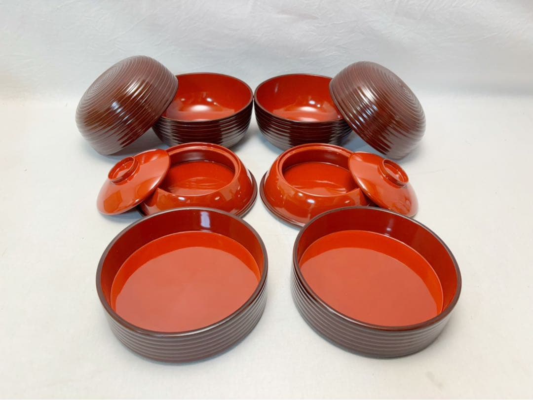 ほぼ未使用 茶道具 木製溜塗 信玄三段弁当 2客揃 千筋 内朱 紙箱