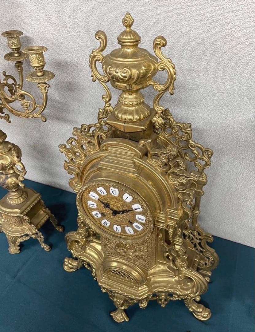 アンティーク 西ドイツ製　置時計 ＆ 燭台 ３点セット