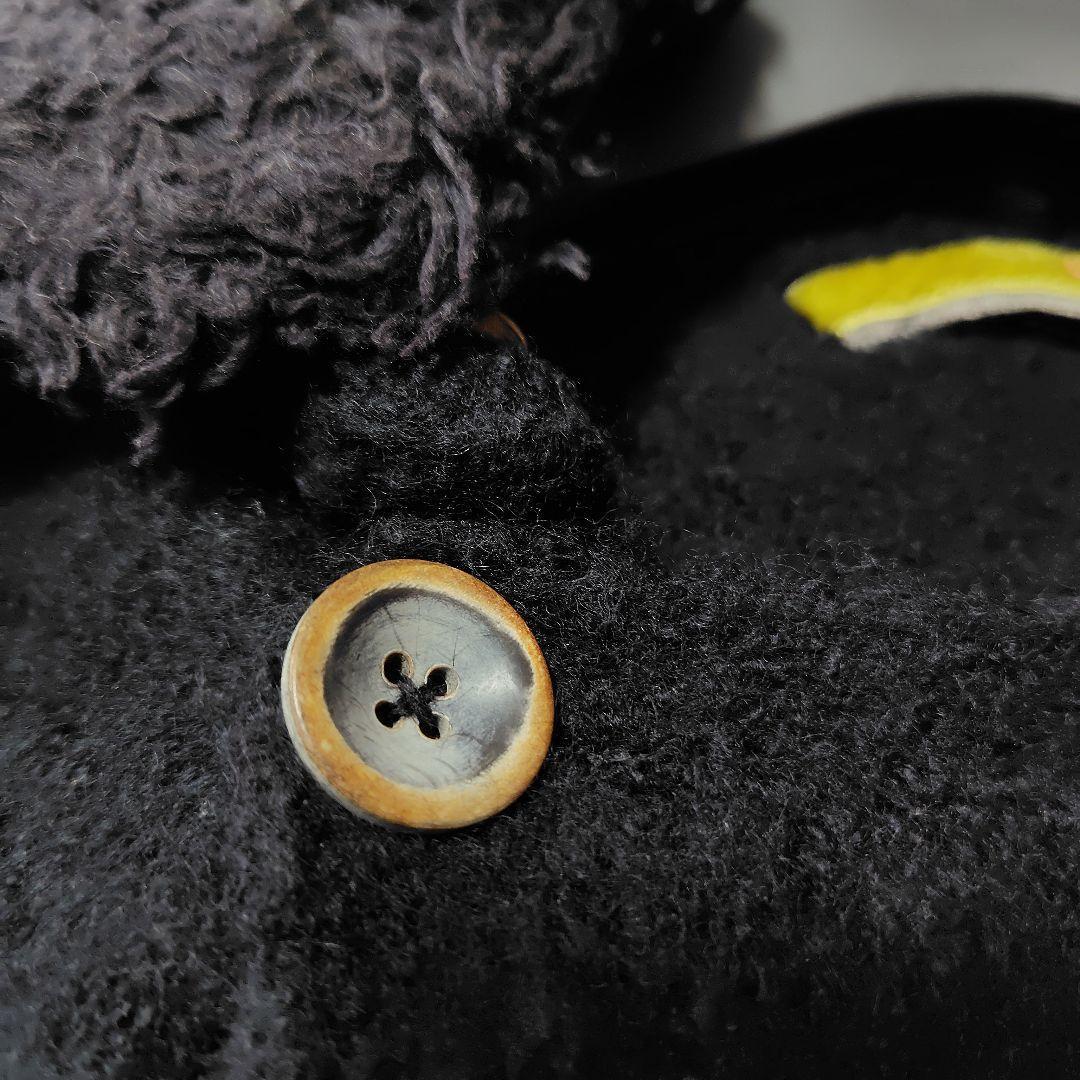 【美品♡人気縮絨ウール】45R　ベルテッドダブルボタンコート　黒　襟取り外し可