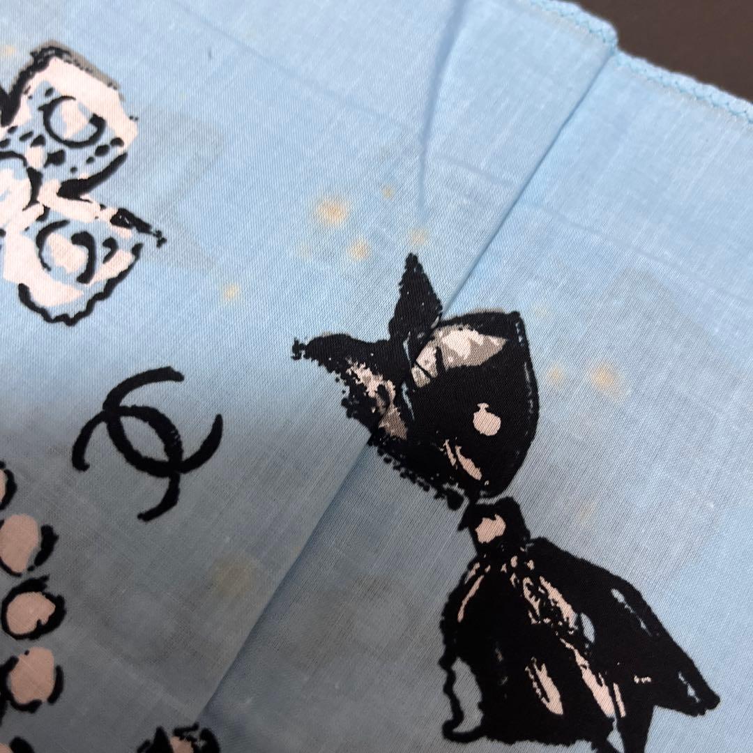 CHANEL 水色 ハンカチ　⚠️保管ジミあり‼️