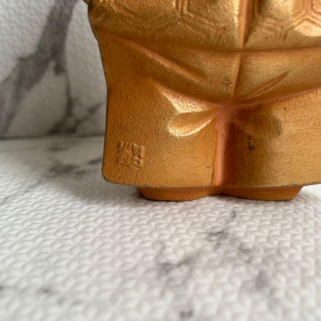 【昭和中期 当時物】焼物夫婦像 一対｜金彩 着物人物像｜刻印あり 昭和レトロ置物