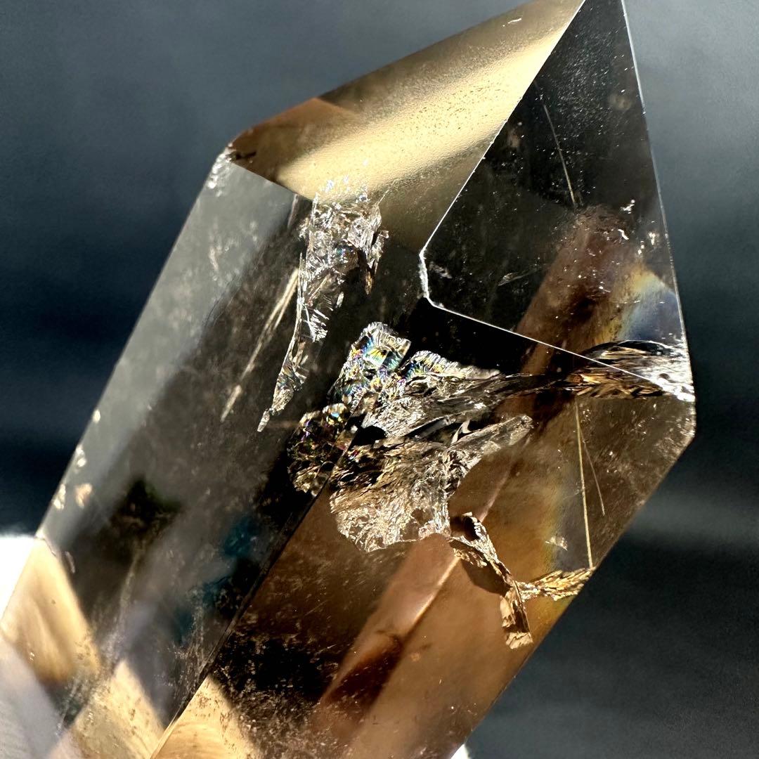 【金運· 魔除 】ルチルクォーツ ☆虹☆スモーキークォーツダブルポイントA949