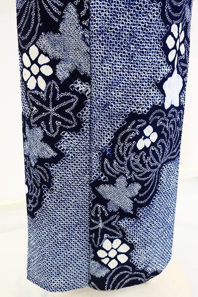 ★専用★美品 浴衣 有松絞り バチ衿 紺色 花文 身丈158cm 裄丈65cm