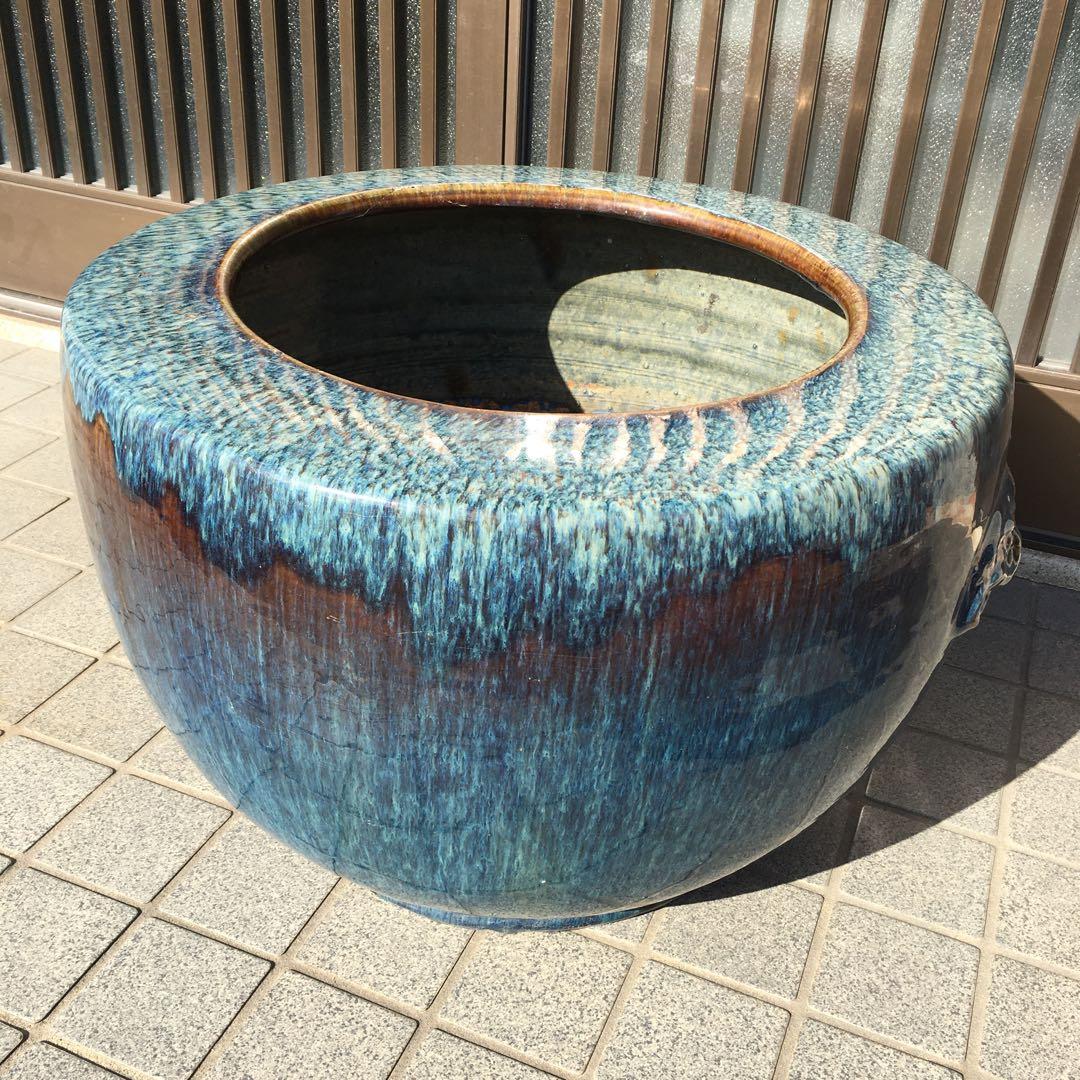 睡蓮鉢 　直径約56cm　火鉢 金魚鉢 睡蓮鉢 染付 メダカ鉢 大型陶器