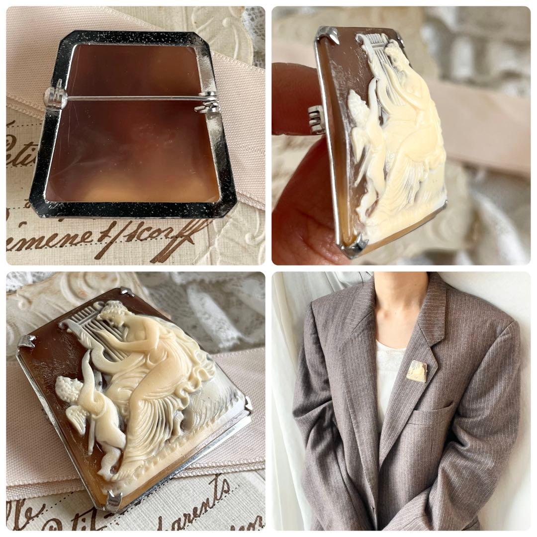 フランスアンティークギリシャ神話モチーフのシェルカメオブローチ