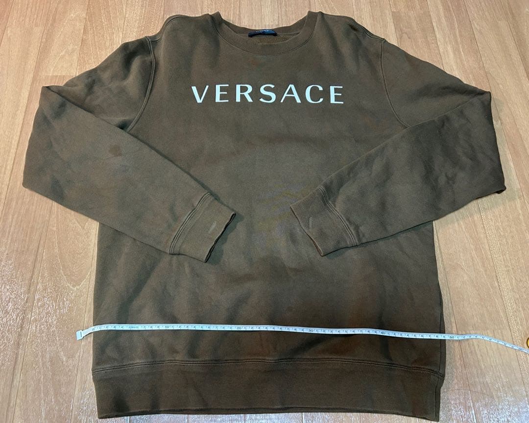 【送料込】VERSACE カーキ クルーネックバックデザインスウェットL