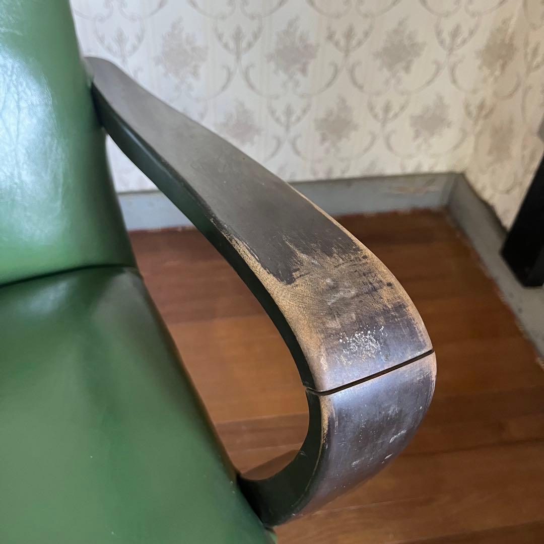 【アンティーク】昭和レトロ レザー アームチェア 一人掛けソファ 椅子 古家具