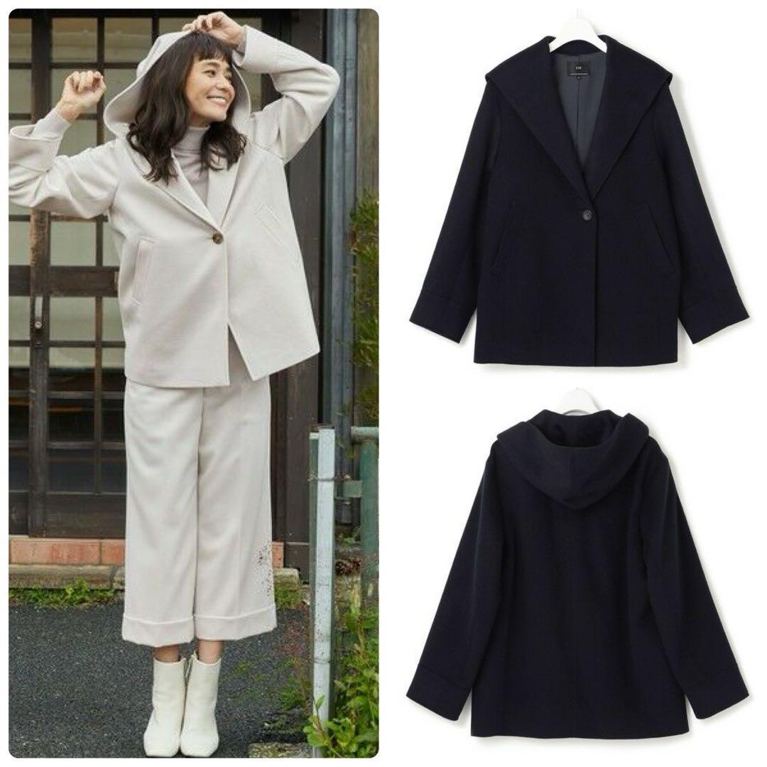 【23区】定価5.9万　ウールカシミヤビーバー　フード付きショートコート　36