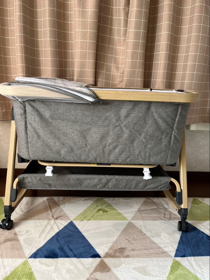 【美品】HZDMJ折りたたみベビーベッド　グレー