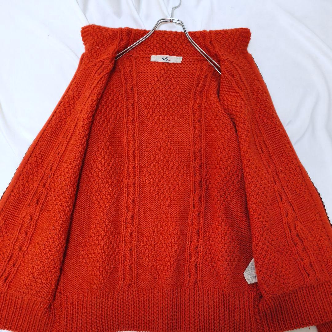 美品✨45R ウール100% 大きいサイズ ケーブル編みニットパーカー 5