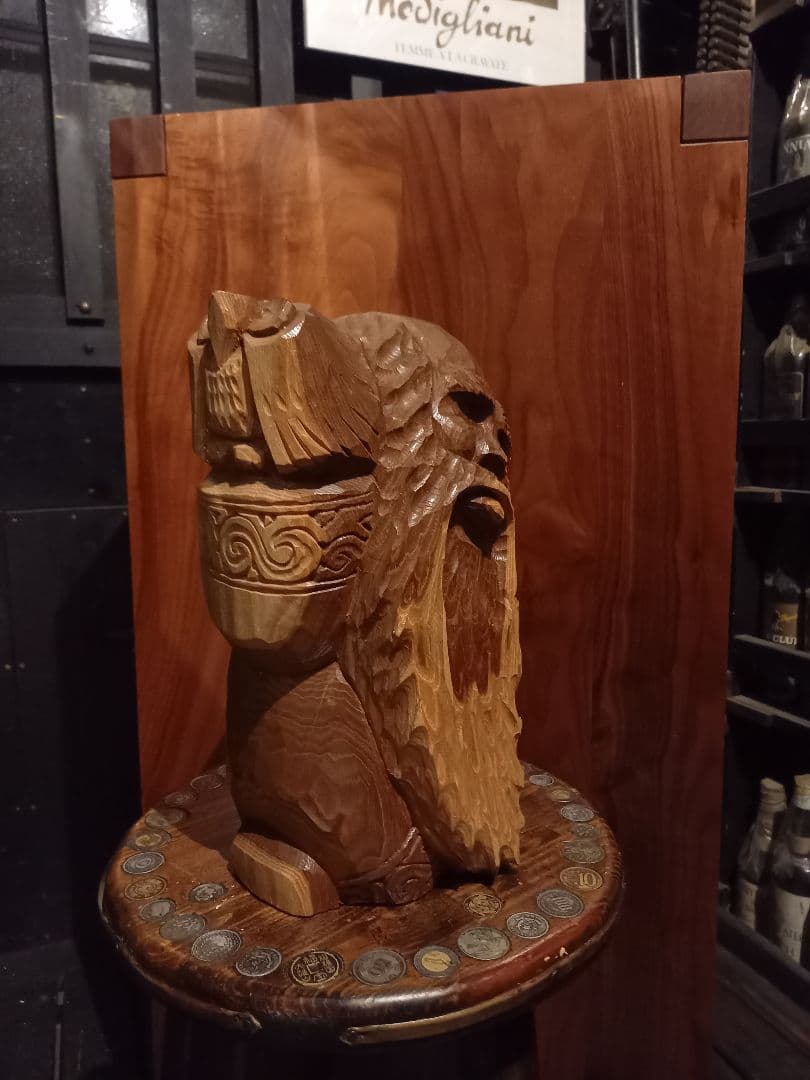 希少　千島アイヌ　シマフクロウ　コロボックル　マキリ　槐　一刀彫