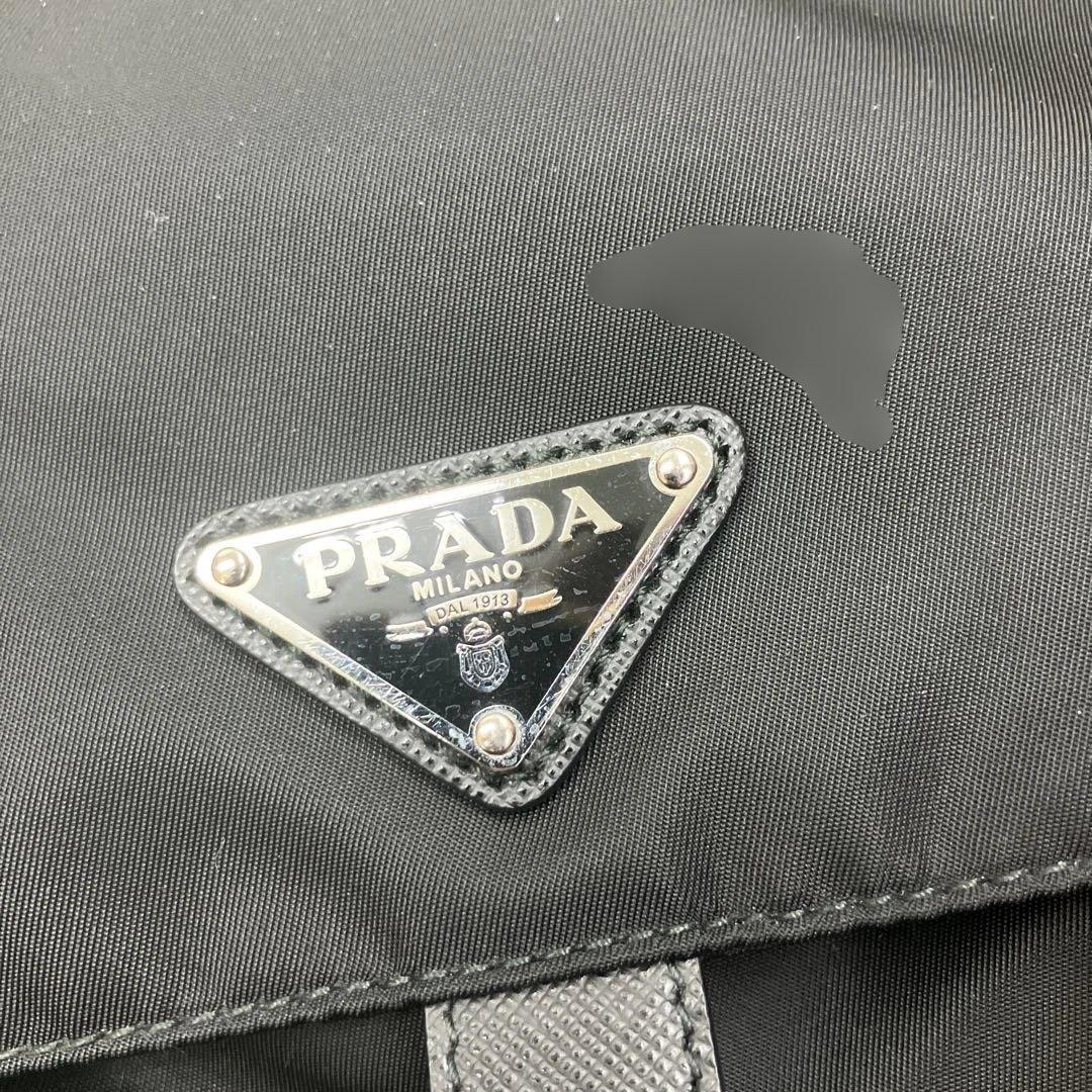 美品‼️【プラダ】ショルダーバッグ　テスートナイロン　レザー　裏地総柄　三角ロゴ