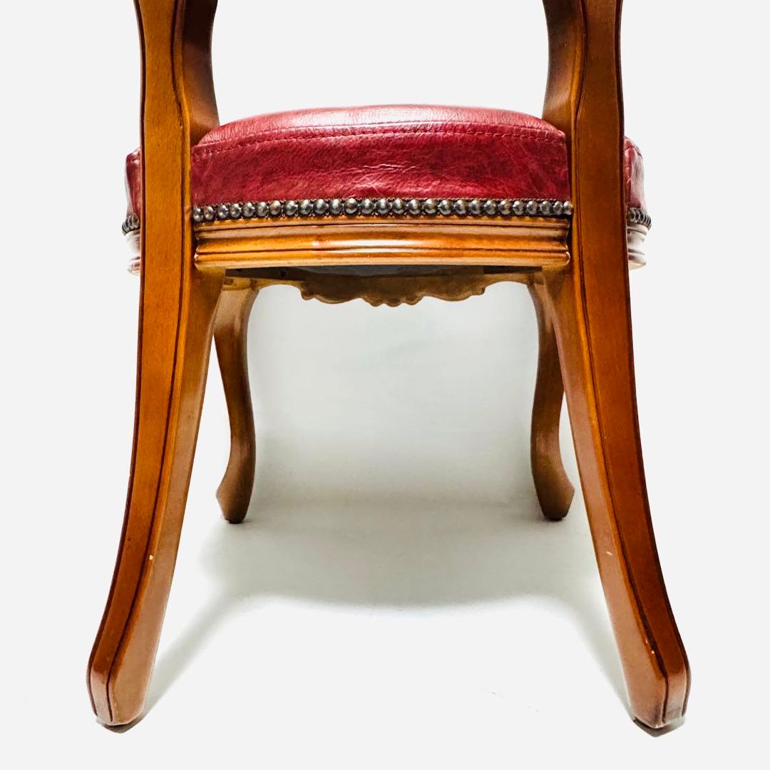 イタリア アンティーク風 マホガニー 猫足 ダイニングチェア レッド レザー