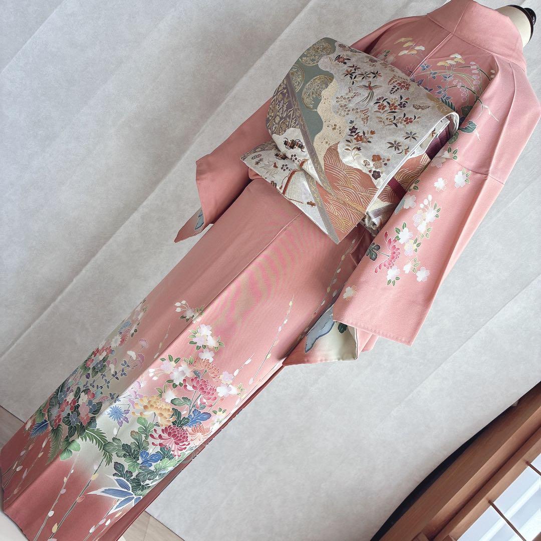 訪問着　フルセット　着物　正絹　友禅　比翼仕立　四季草花　春の華　J7 1月