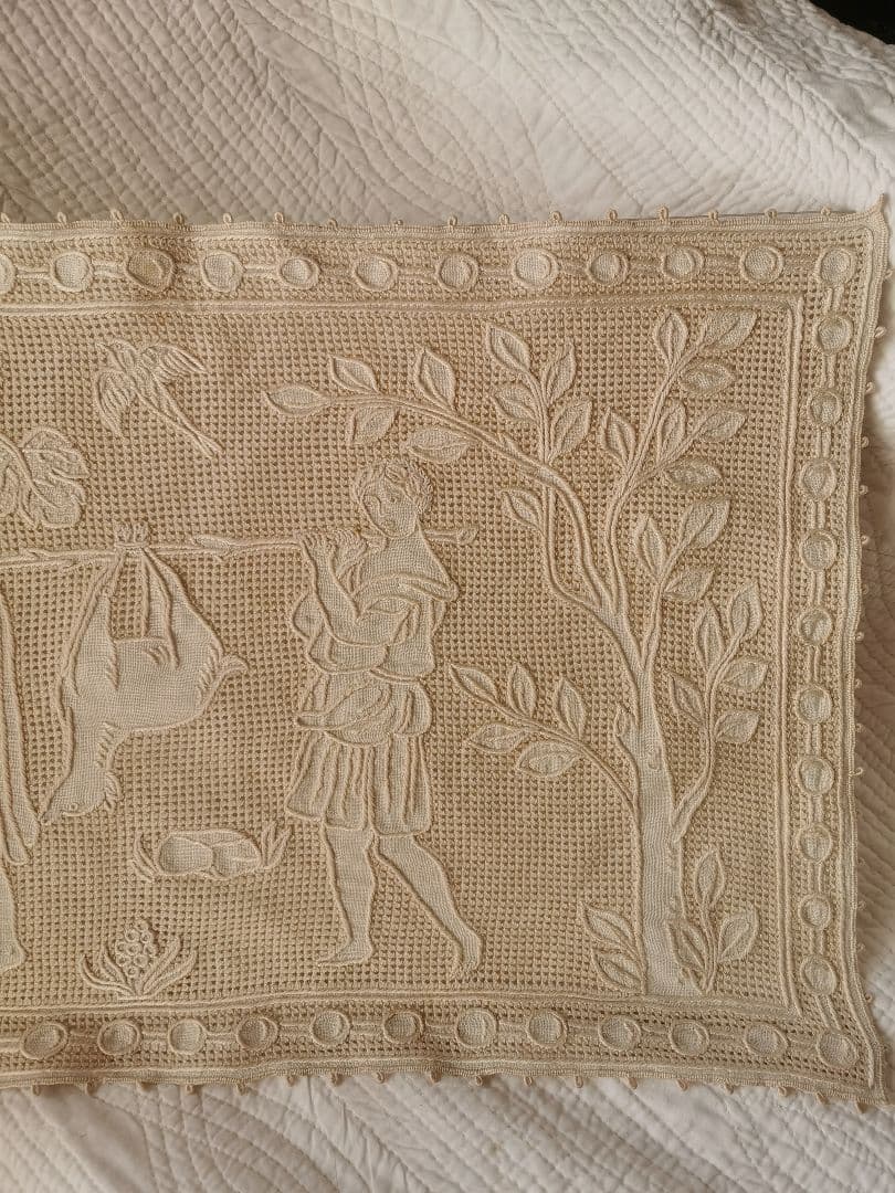 アンティーク ブラットレース アルテミスとアポロン 鹿狩りの森リネンランナー