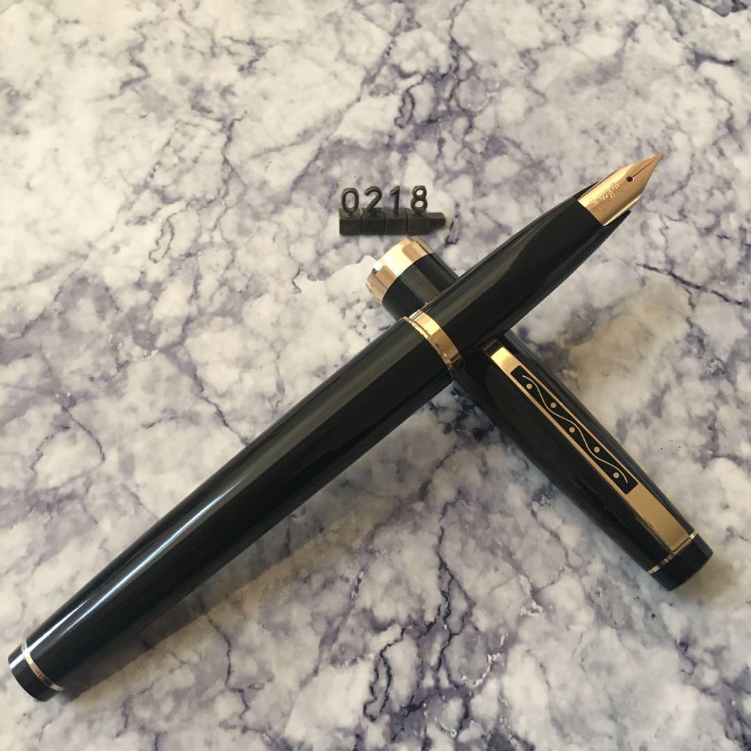 #0218 オーバーホール済み 万年筆 PLATINUMプラチナ ロング 18k