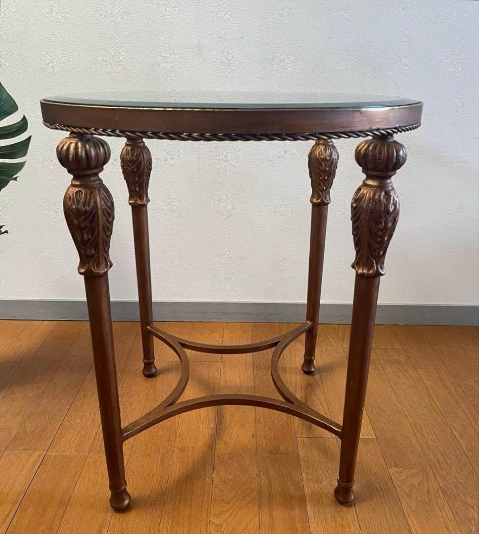 アンティーク調　ガラステーブル　ヴィンテージ　レトロモダン　ヨーロピアン　カフェ