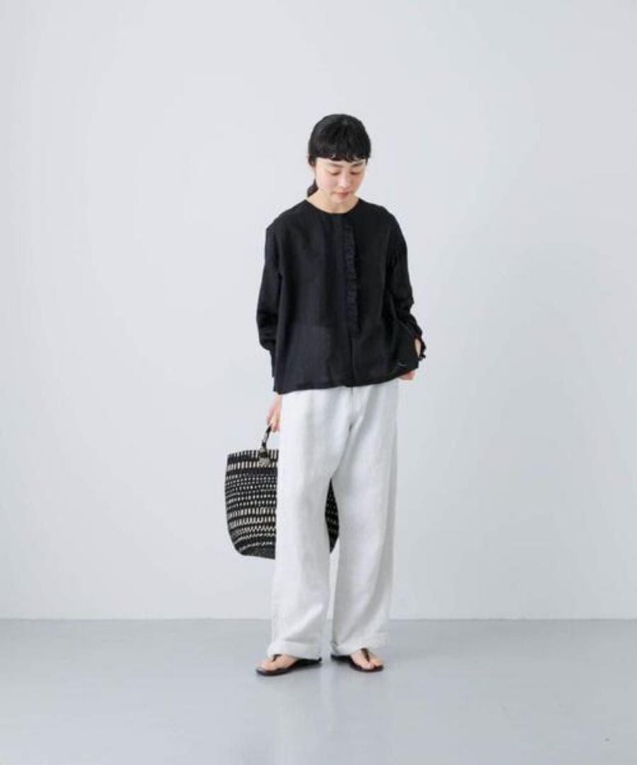 かぐれ　コットンリネンワッシャーフリルブラウス　コットンリネンフリルブラウス