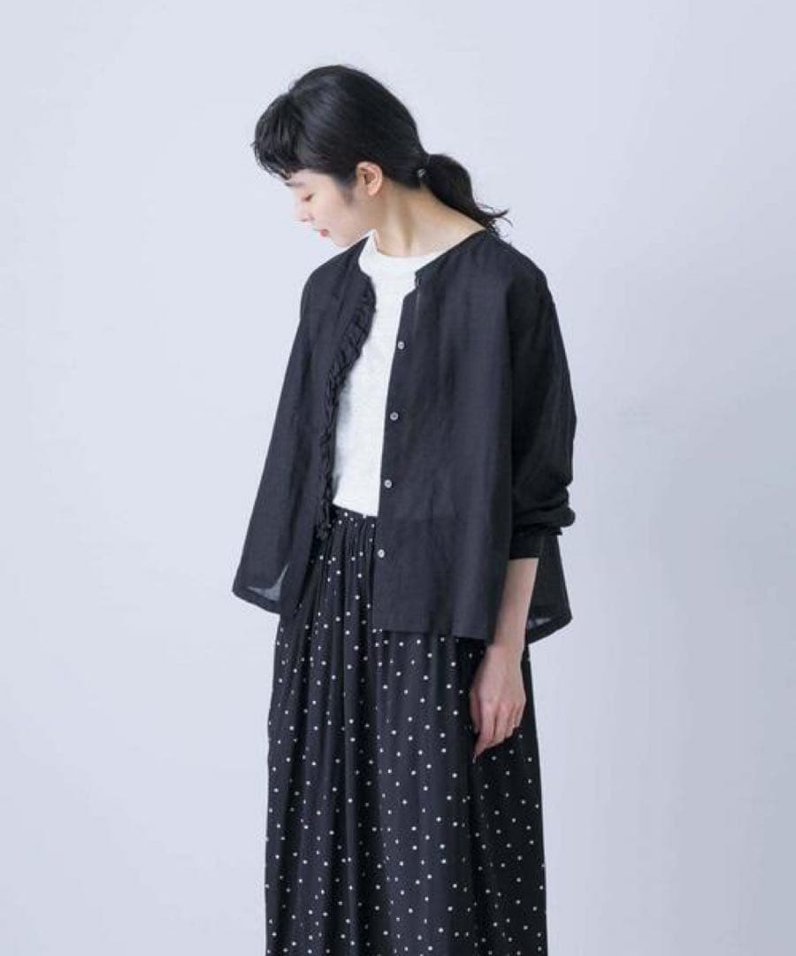 かぐれ　コットンリネンワッシャーフリルブラウス　コットンリネンフリルブラウス