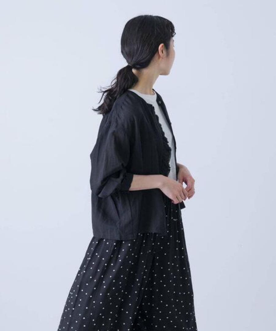 かぐれ　コットンリネンワッシャーフリルブラウス　コットンリネンフリルブラウス